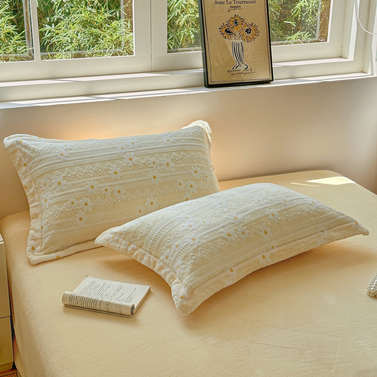 91家纺网 家纺一手货源 找家纺 娜娜 2025新款高克重牛奶绒百花齐放系列四件套 百花齐放-奶昔黄