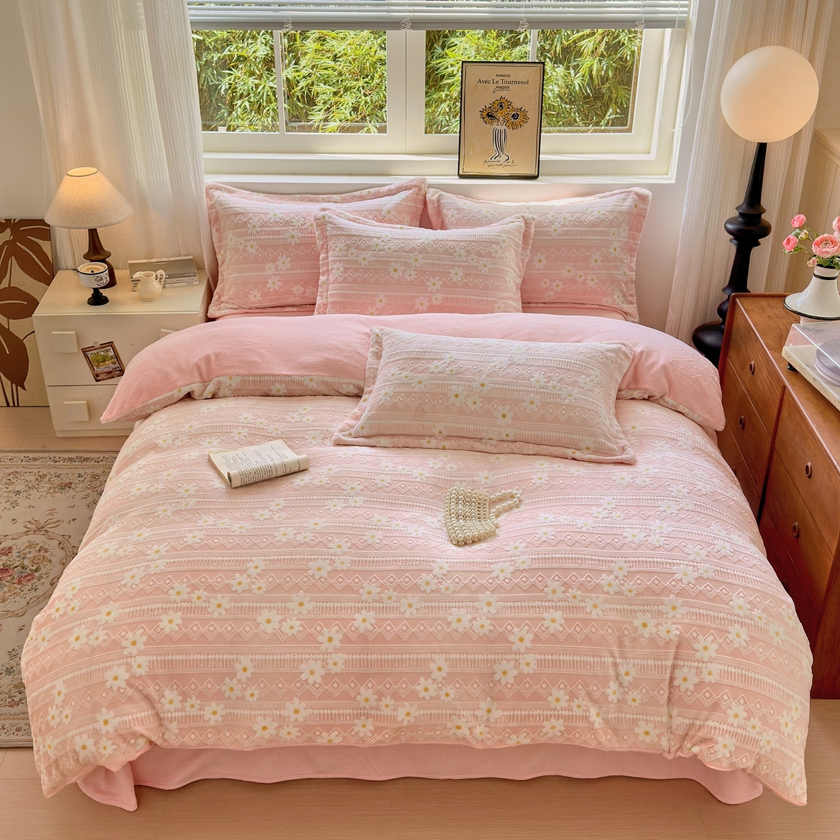 娜娜 2025新款高克重牛奶绒百花齐放系列四件套 百花齐放-嫩粉