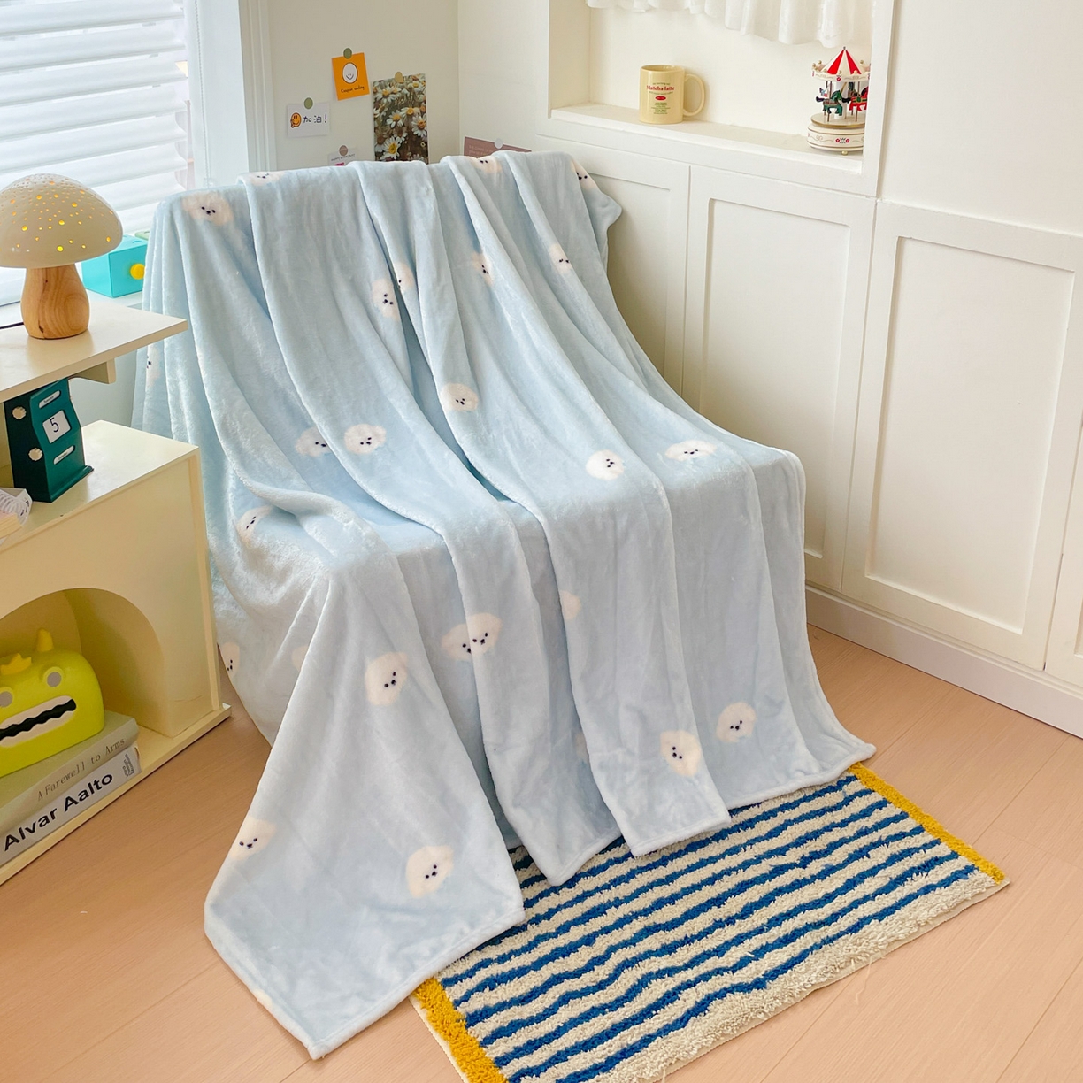 91家纺网 家纺一手货源 找家纺 Mata蔓塔家 2025新款四季款双面印花牛奶绒午休毯毛毯毯子空调毯 可爱狗头-蓝