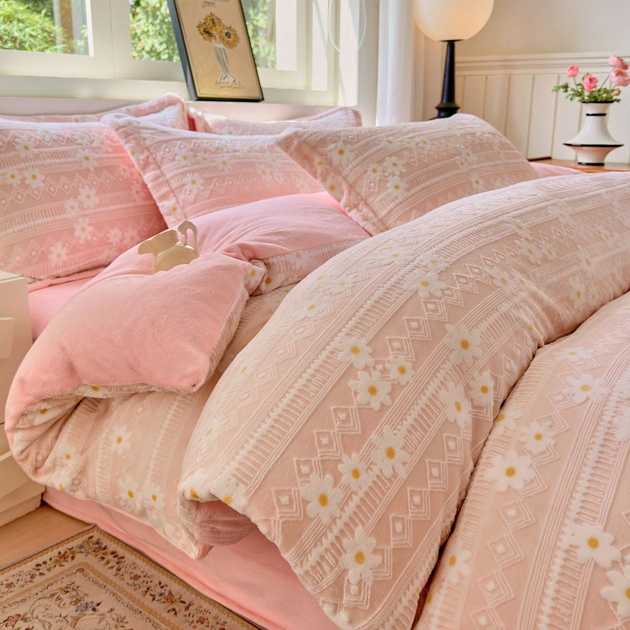 91家纺网 家纺一手货源 找家纺 （总）娜娜 2025新款高克重牛奶绒百花齐放系列单品被套