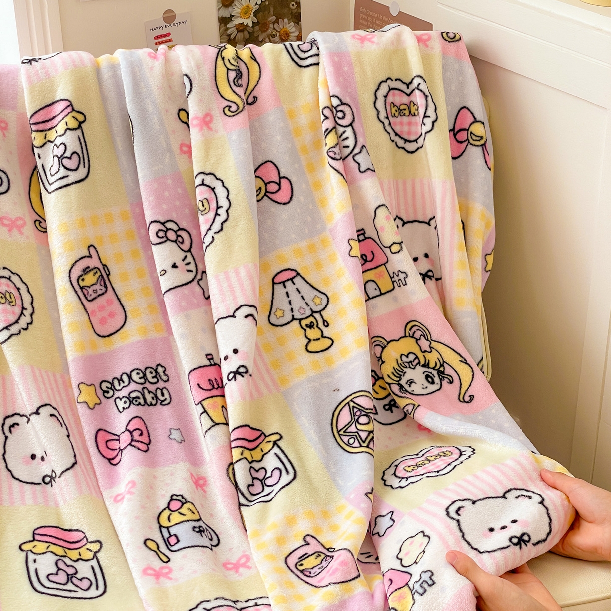 91家纺网 家纺一手货源 找家纺 Mata蔓塔家 2025新款四季款双面印花牛奶绒午休毯毛毯毯子空调毯 少女战士