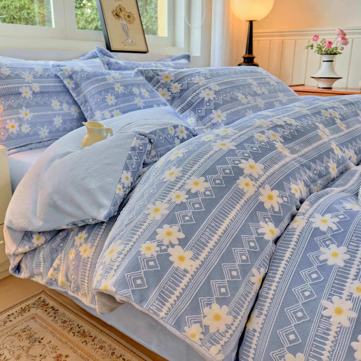 91家纺网 家纺一手货源 找家纺 （总）娜娜 2025新款高克重牛奶绒百花齐放系列单品被套