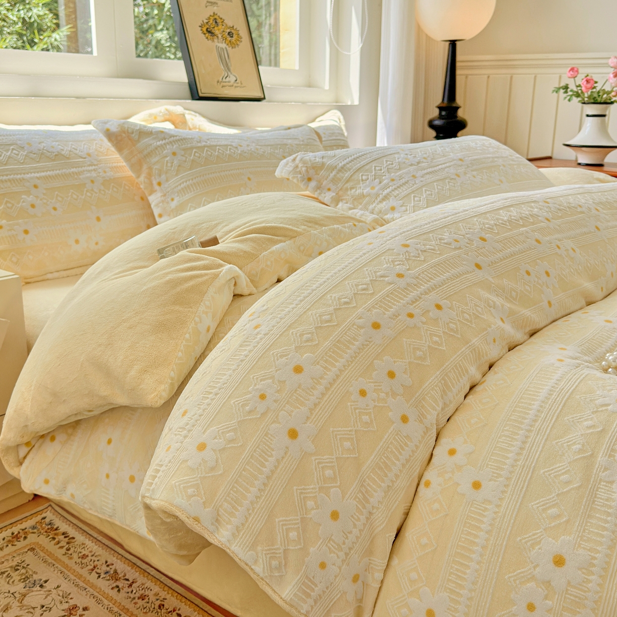 娜娜 2025新款高克重牛奶绒百花齐放系列单品被套 百花齐放-奶昔黄