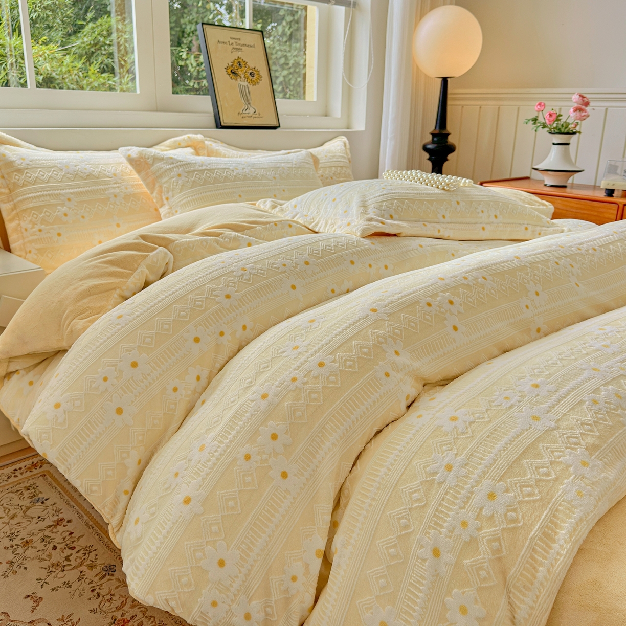 91家纺网 家纺一手货源 找家纺 娜娜 2025新款高克重牛奶绒百花齐放系列单品被套 百花齐放-奶昔黄