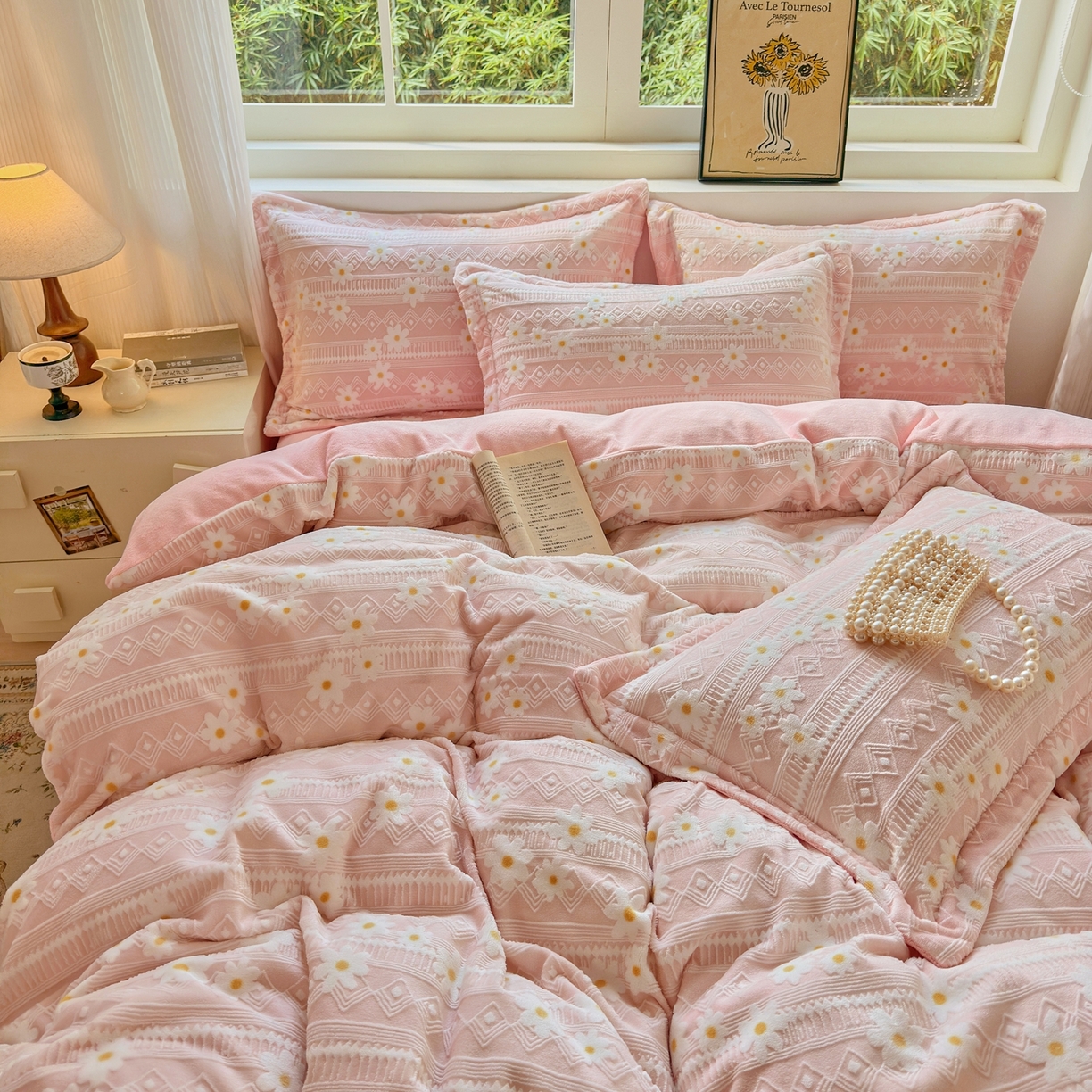 91家纺网 家纺一手货源 找家纺 娜娜 2025新款高克重牛奶绒百花齐放系列单品被套 百花齐放-嫩粉