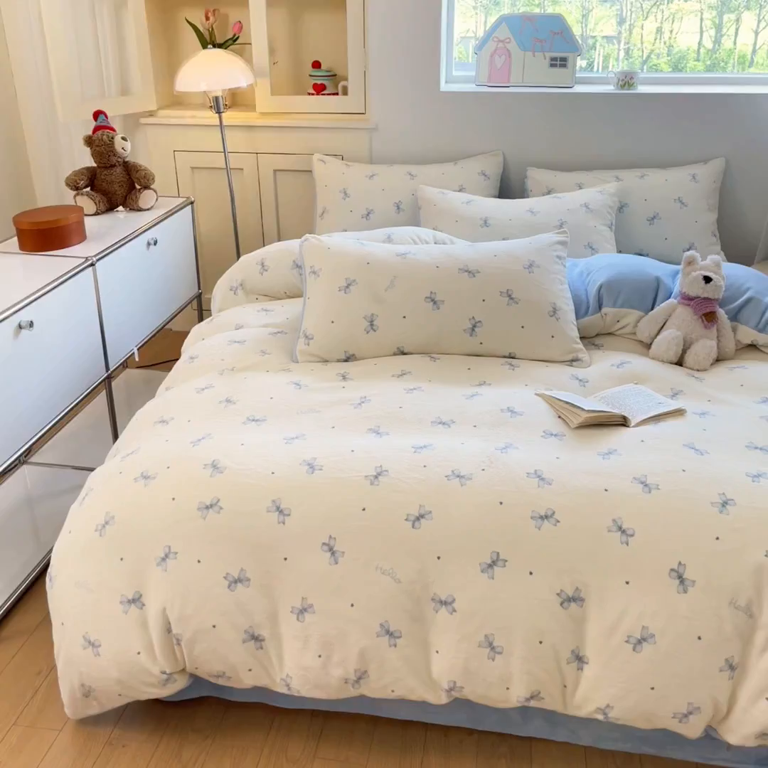 91家纺网 家纺一手货源 找家纺 贝扬思家纺 2025新款软fufu加厚保暖可爱系简约牛奶绒套件系列（小红书推荐）（提供买家秀） 梦幻