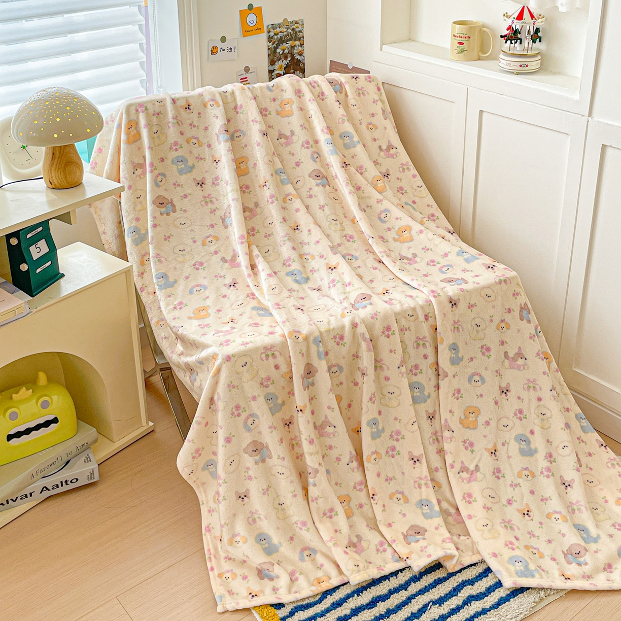 91家纺网 家纺一手货源 找家纺 Mata蔓塔家 2025新款四季款双面印花牛奶绒午休毯毛毯毯子空调毯 小狗团子