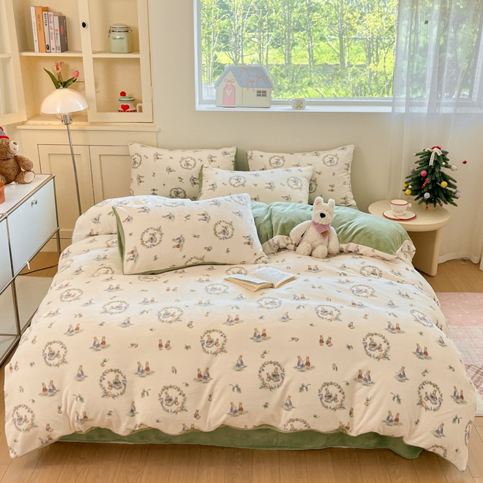 91家纺网 家纺一手货源 找家纺 贝扬思家纺 2025新款软fufu加厚保暖可爱系简约牛奶绒套件系列（小红书推荐）（提供买家秀） 小兔幻境