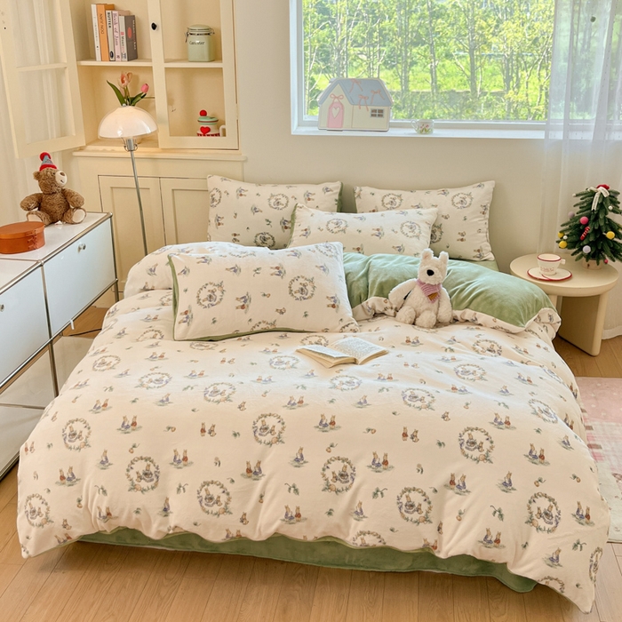 91家纺网 家纺一手货源 找家纺 贝扬思家纺 2025新款软fufu加厚保暖可爱系简约牛奶绒套件系列（小红书推荐）（提供买家秀） 小兔幻境