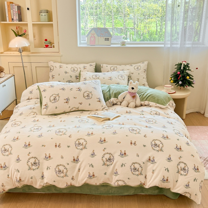 91家纺网 家纺一手货源 找家纺 贝扬思家纺 2025新款软fufu加厚保暖可爱系简约牛奶绒套件系列（小红书推荐）（提供买家秀） 小兔幻境