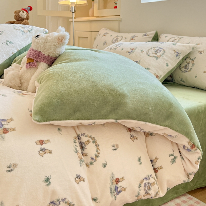 91家纺网 家纺一手货源 找家纺 贝扬思家纺 2025新款软fufu加厚保暖可爱系简约牛奶绒套件系列（小红书推荐）（提供买家秀） 小兔幻境