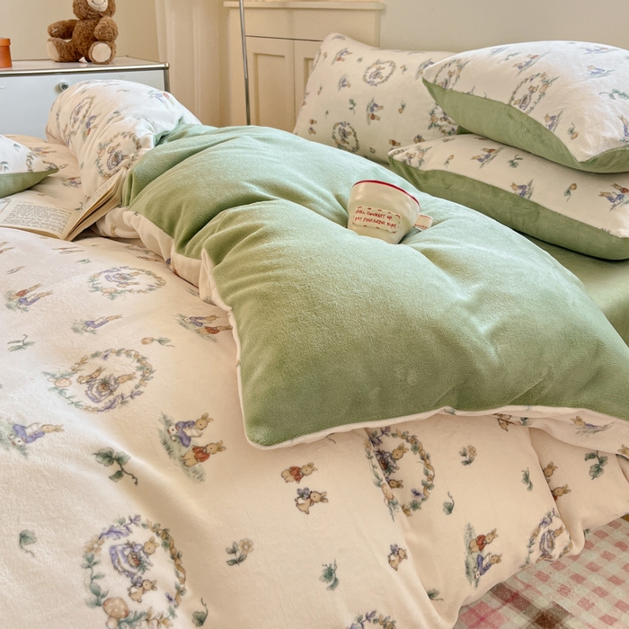 91家纺网 家纺一手货源 找家纺 贝扬思家纺 2025新款软fufu加厚保暖可爱系简约牛奶绒套件系列（小红书推荐）（提供买家秀） 小兔幻境