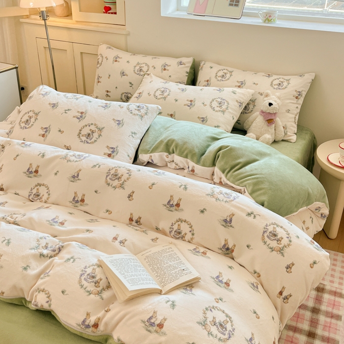 91家纺网 家纺一手货源 找家纺 贝扬思家纺 2025新款软fufu加厚保暖可爱系简约牛奶绒套件系列（小红书推荐）（提供买家秀） 小兔幻境