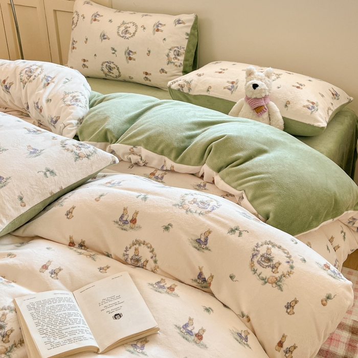 91家纺网 家纺一手货源 找家纺 贝扬思家纺 2025新款软fufu加厚保暖可爱系简约牛奶绒套件系列（小红书推荐）（提供买家秀） 小兔幻境