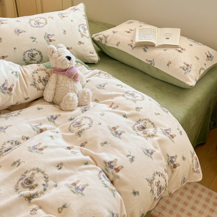 91家纺网 家纺一手货源 找家纺 贝扬思家纺 2025新款软fufu加厚保暖可爱系简约牛奶绒套件系列（小红书推荐）（提供买家秀） 小兔幻境