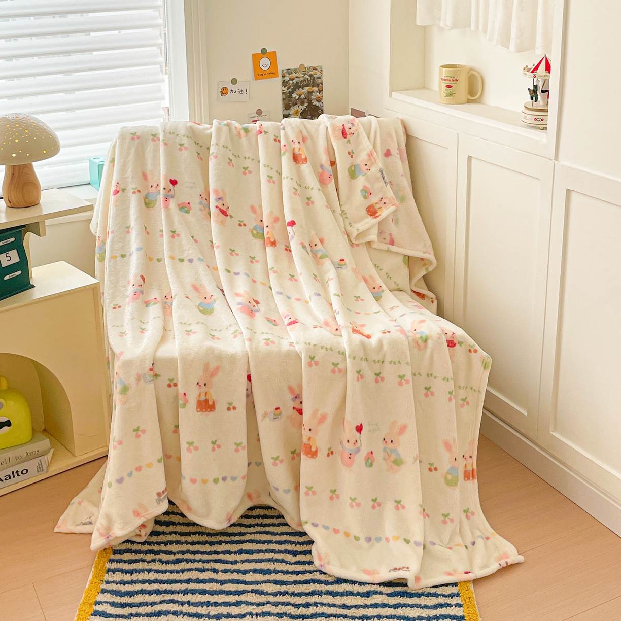 91家纺网 家纺一手货源 找家纺 Mata蔓塔家 2025新款四季款双面印花牛奶绒午休毯毛毯毯子空调毯 小兔胡萝卜