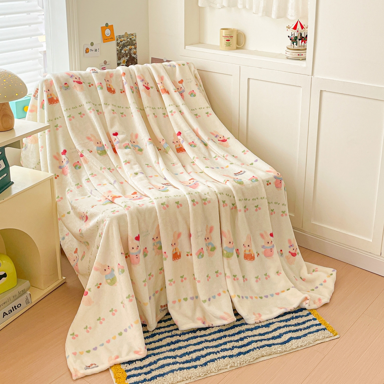 91家纺网 家纺一手货源 找家纺 Mata蔓塔家 2025新款四季款双面印花牛奶绒午休毯毛毯毯子空调毯 小兔胡萝卜