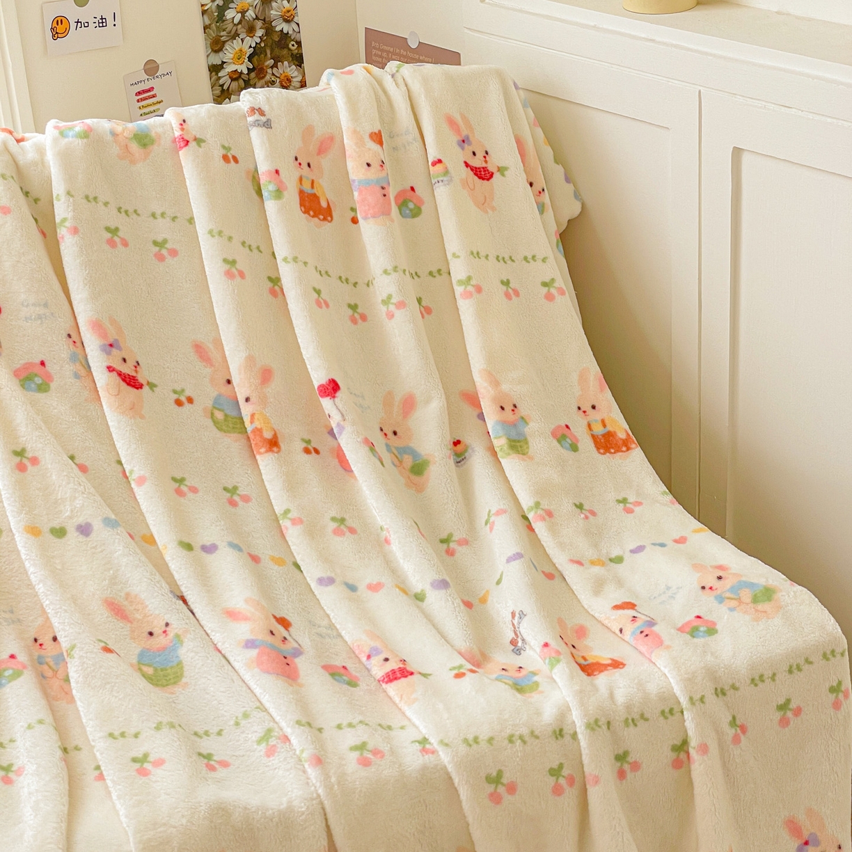 91家纺网 家纺一手货源 找家纺 Mata蔓塔家 2025新款四季款双面印花牛奶绒午休毯毛毯毯子空调毯 小兔胡萝卜