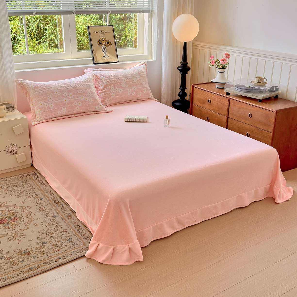 91家纺网 家纺一手货源 找家纺 娜娜 2025新款高克重牛奶绒百花齐放系列单品床单 嫩粉