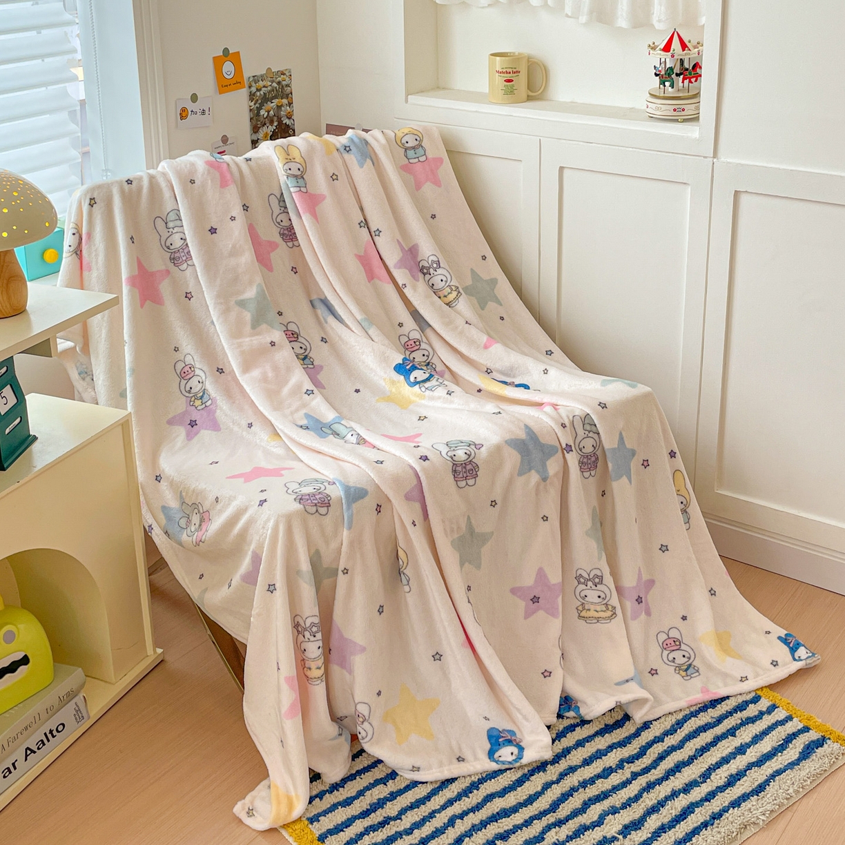 91家纺网 家纺一手货源 找家纺 Mata蔓塔家 2025新款四季款双面印花牛奶绒午休毯毛毯毯子空调毯 星星米菲