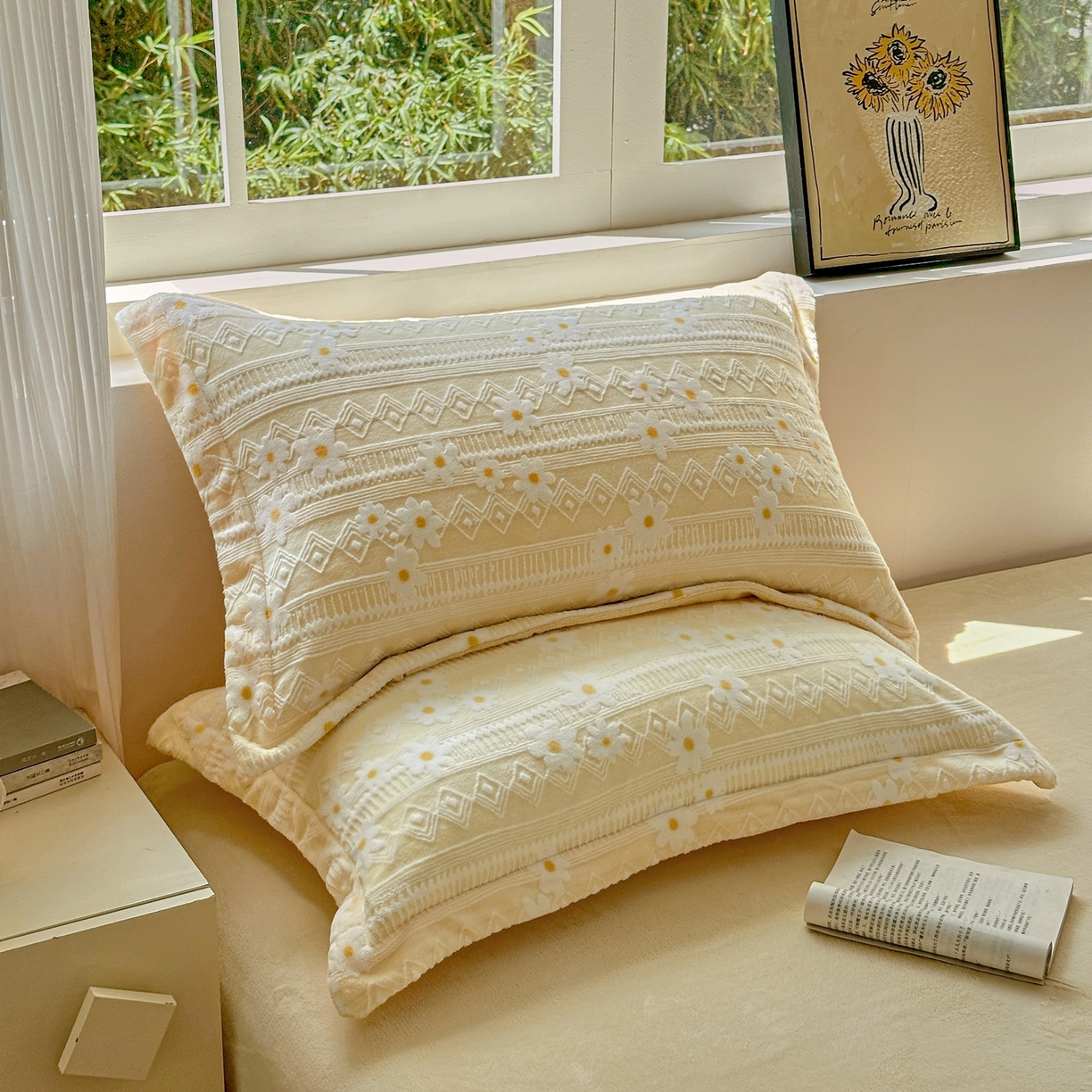 91家纺网 家纺一手货源 找家纺 娜娜 2025新款高克重牛奶绒百花齐放系列单品枕套 百花齐放-黄