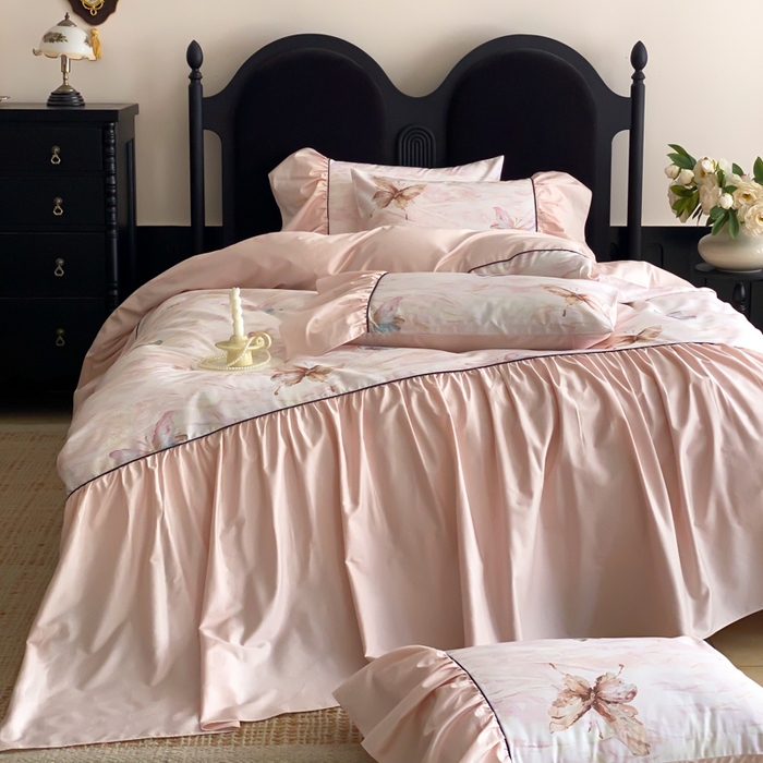 （总）云栖家居 2025新款纯棉全棉法式高支数码印花长绒棉四件套-墨蝶