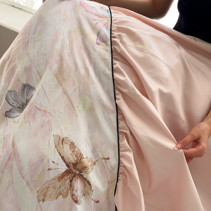 91家纺网 家纺一手货源 找家纺 （总）云栖家居 2025新款纯棉全棉法式高支数码印花长绒棉四件套-墨蝶