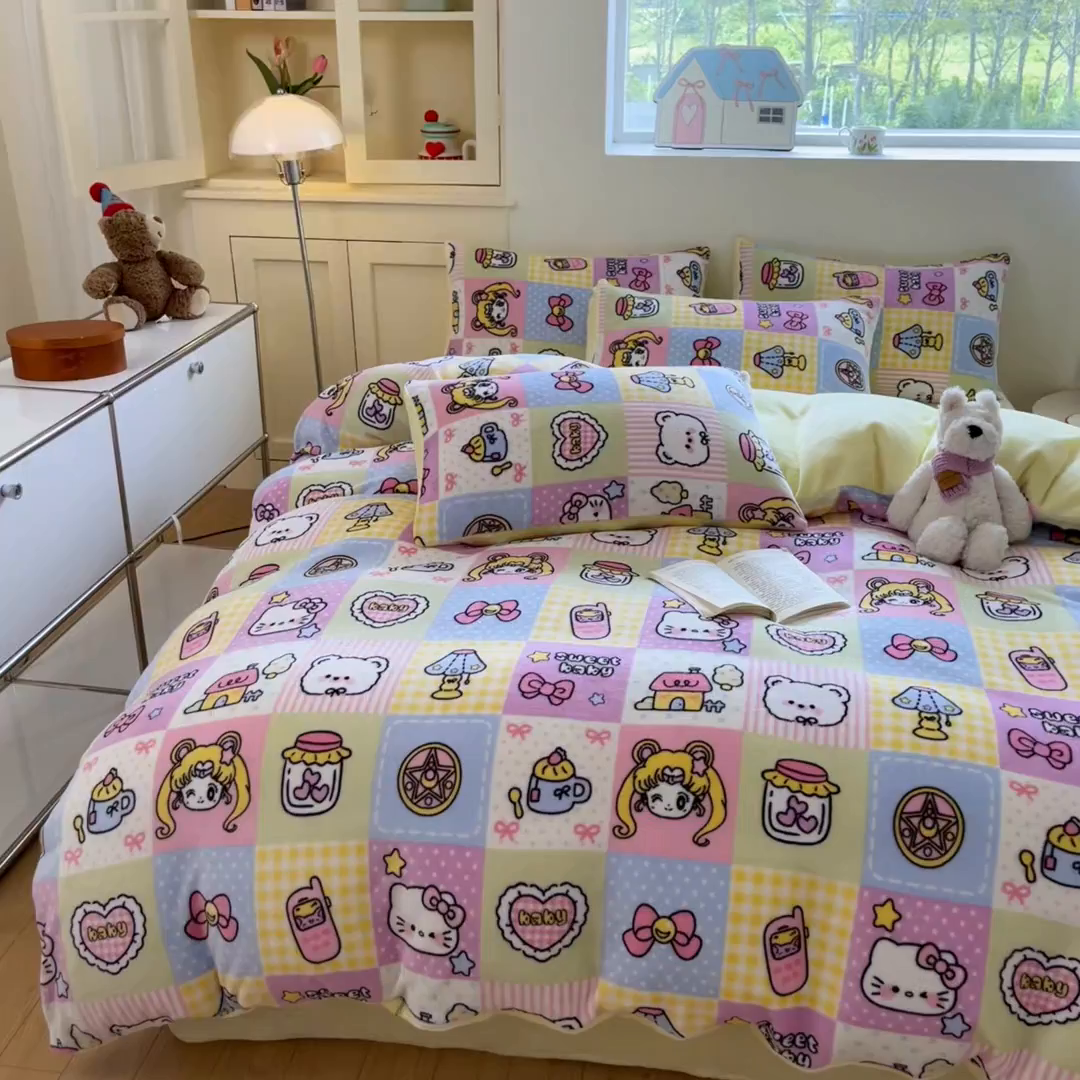 91家纺网 家纺一手货源 找家纺 贝扬思家纺 2025新款软fufu加厚保暖可爱系简约牛奶绒套件系列（小红书推荐）（提供买家秀） 少女心