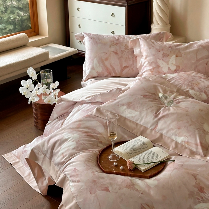 91家纺网 家纺一手货源 找家纺 （总）云栖家居 2025新款纯棉全棉长绒棉数码印花四件套-芳菲