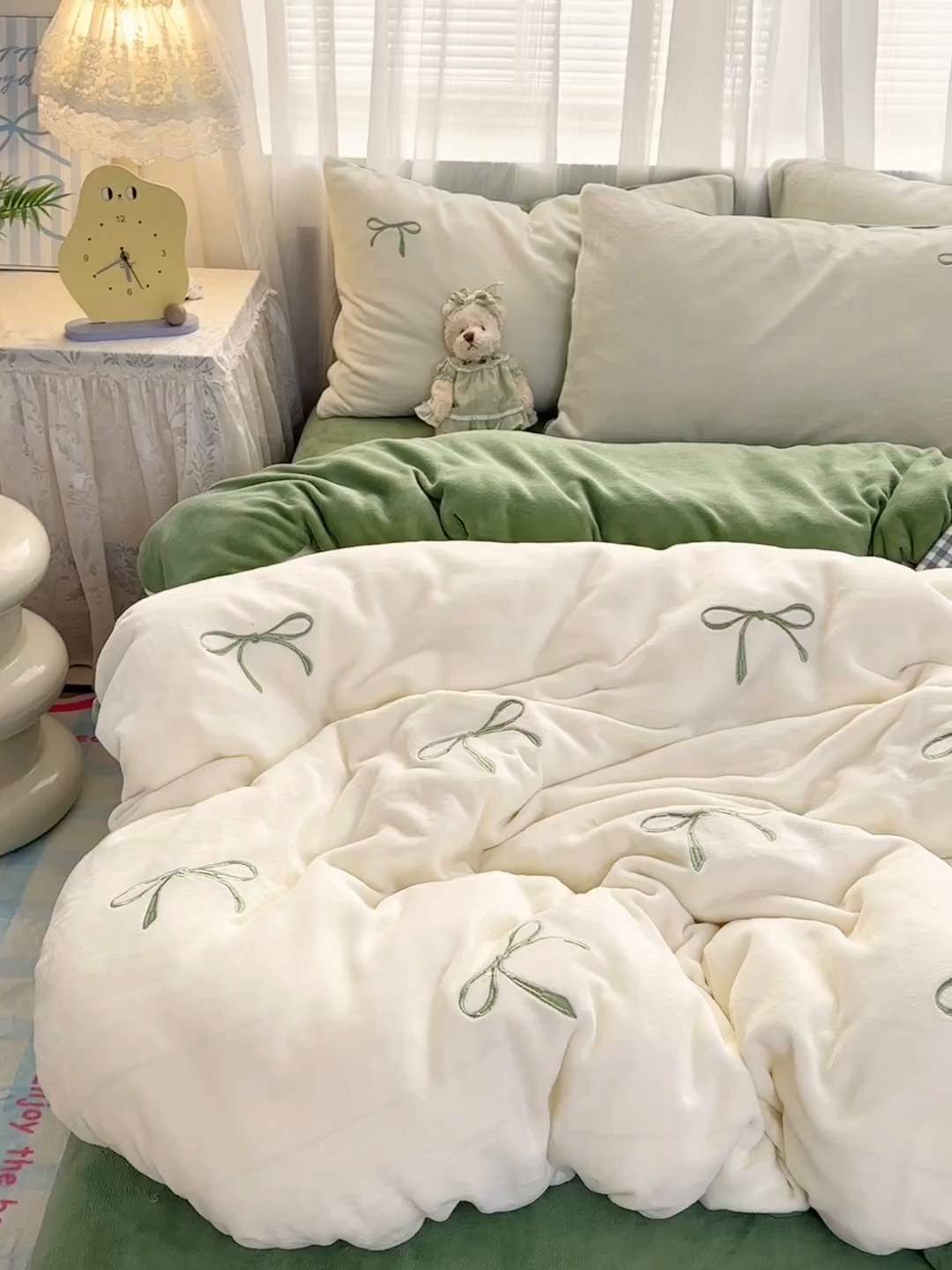 91家纺网 家纺一手货源 找家纺 （总）娜娜 2025新款高克重牛奶绒同心结系列单品被套