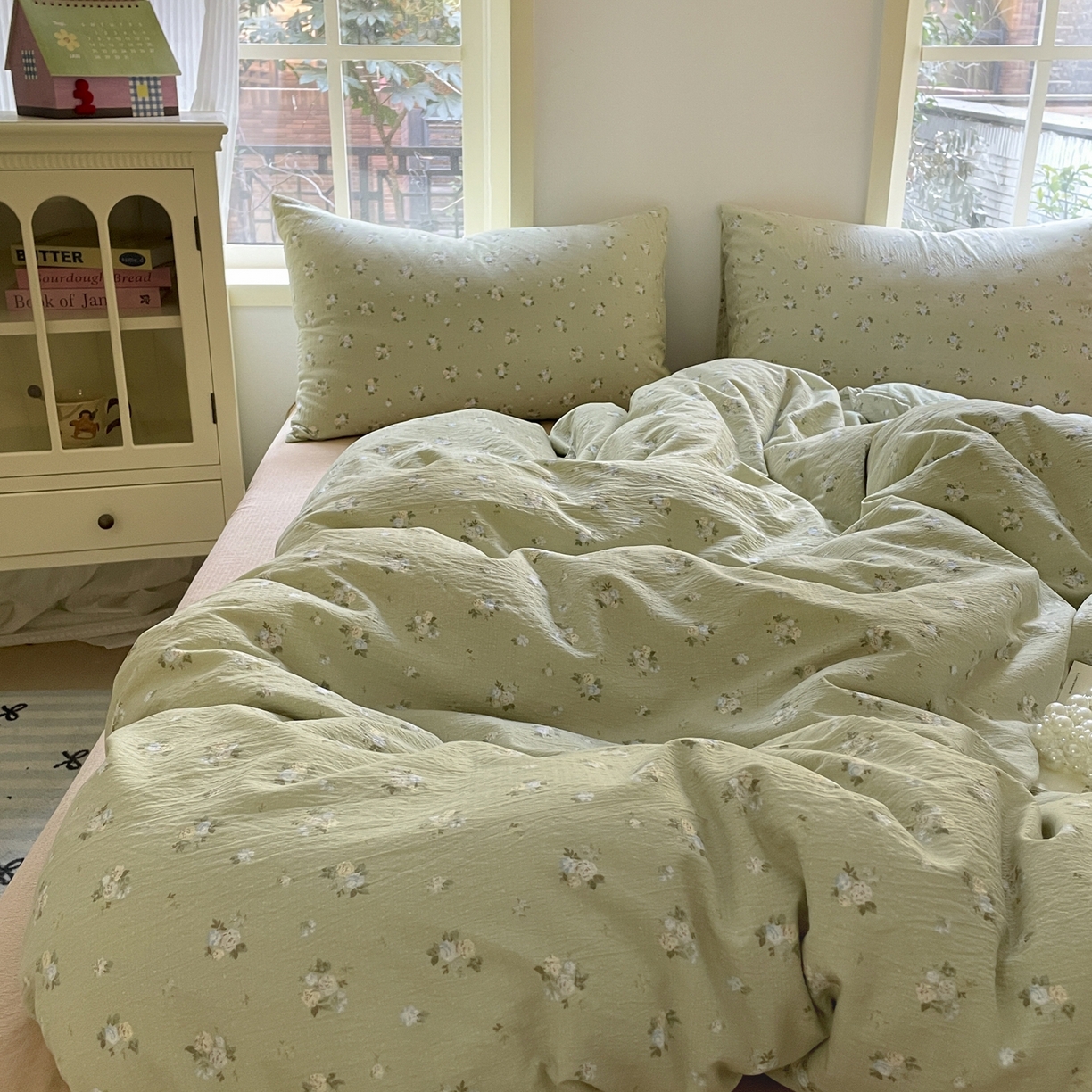 91家纺网 家纺一手货源 找家纺 铺尚美家纺 2025新款云感提花双层纱系列 落日暮年-绿