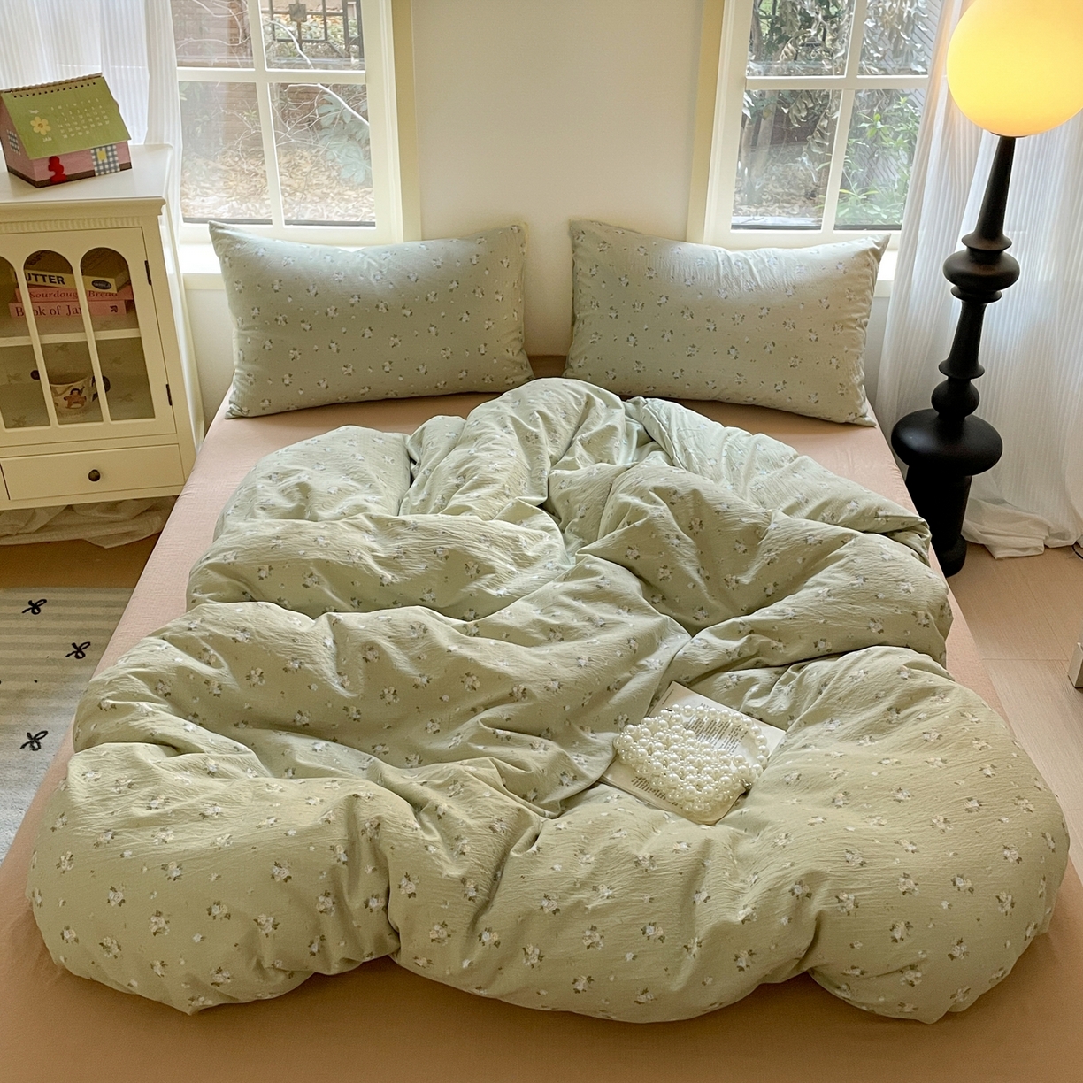 91家纺网 家纺一手货源 找家纺 铺尚美家纺 2025新款云感提花双层纱系列 落日暮年-绿