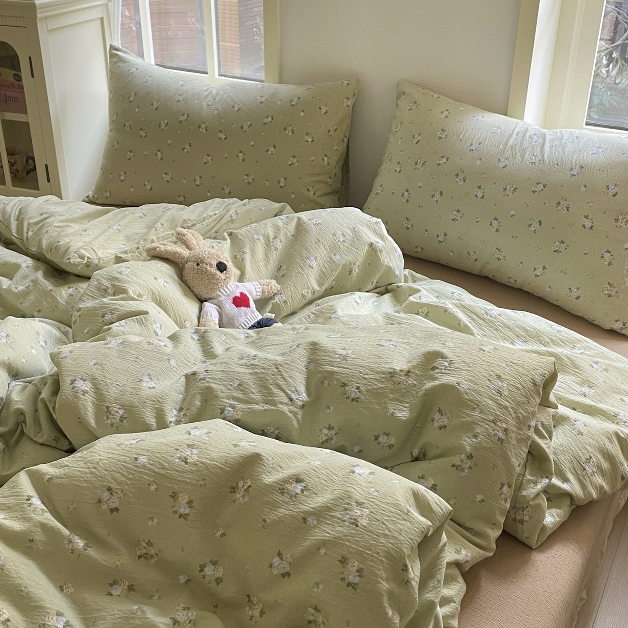 91家纺网 家纺一手货源 找家纺 铺尚美家纺 2025新款云感提花双层纱系列 落日暮年-绿