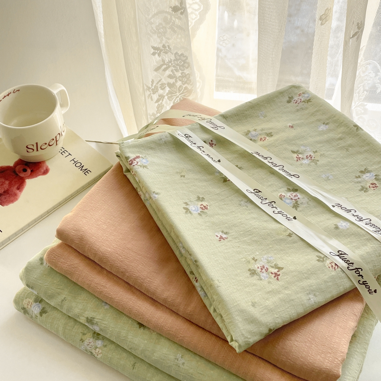 91家纺网 家纺一手货源 找家纺 铺尚美家纺 2025新款云感提花双层纱系列 落日暮年-绿