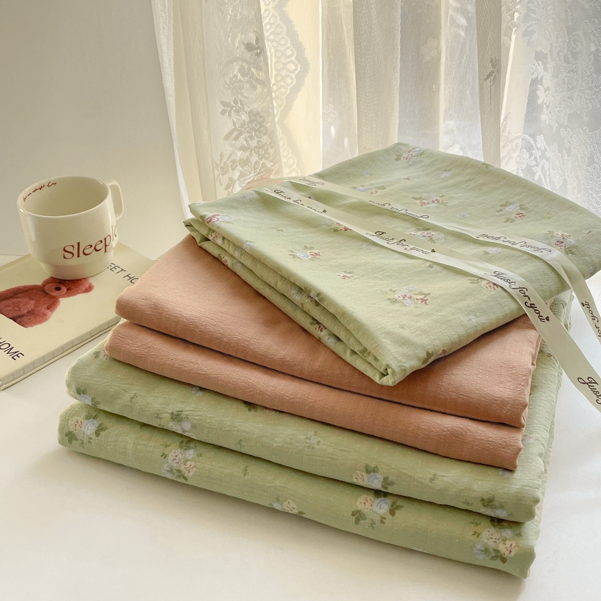 91家纺网 家纺一手货源 找家纺 铺尚美家纺 2025新款云感提花双层纱系列 落日暮年-绿