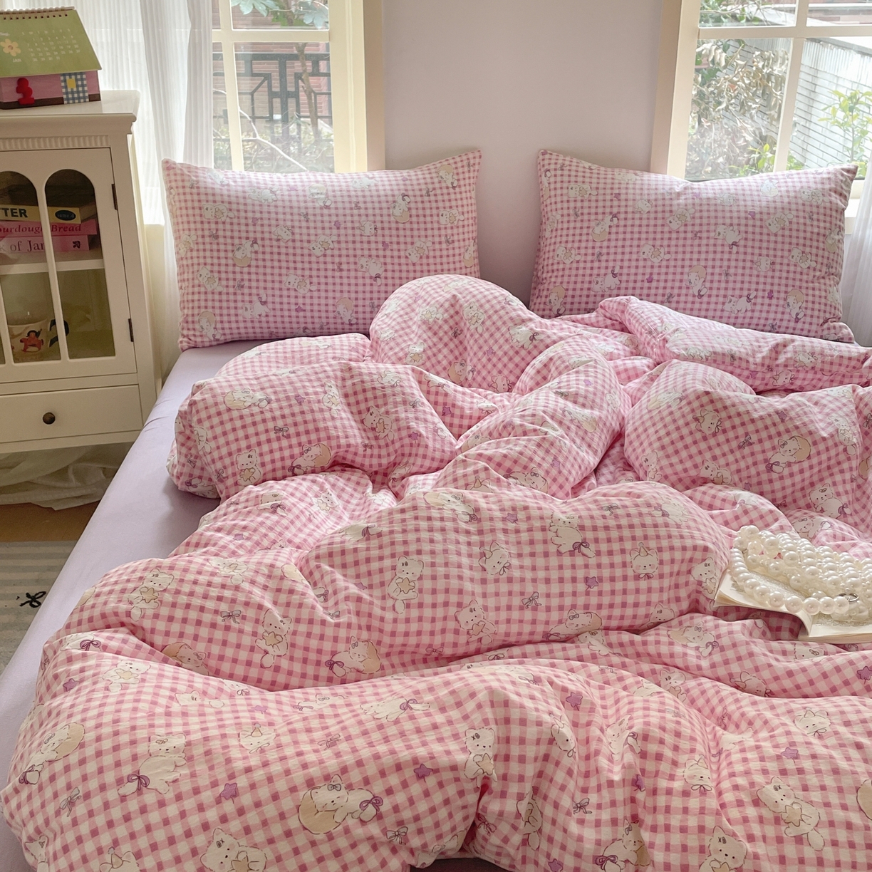 91家纺网 家纺一手货源 找家纺 铺尚美家纺 2025新款云感提花双层纱系列 猫猫晚宴