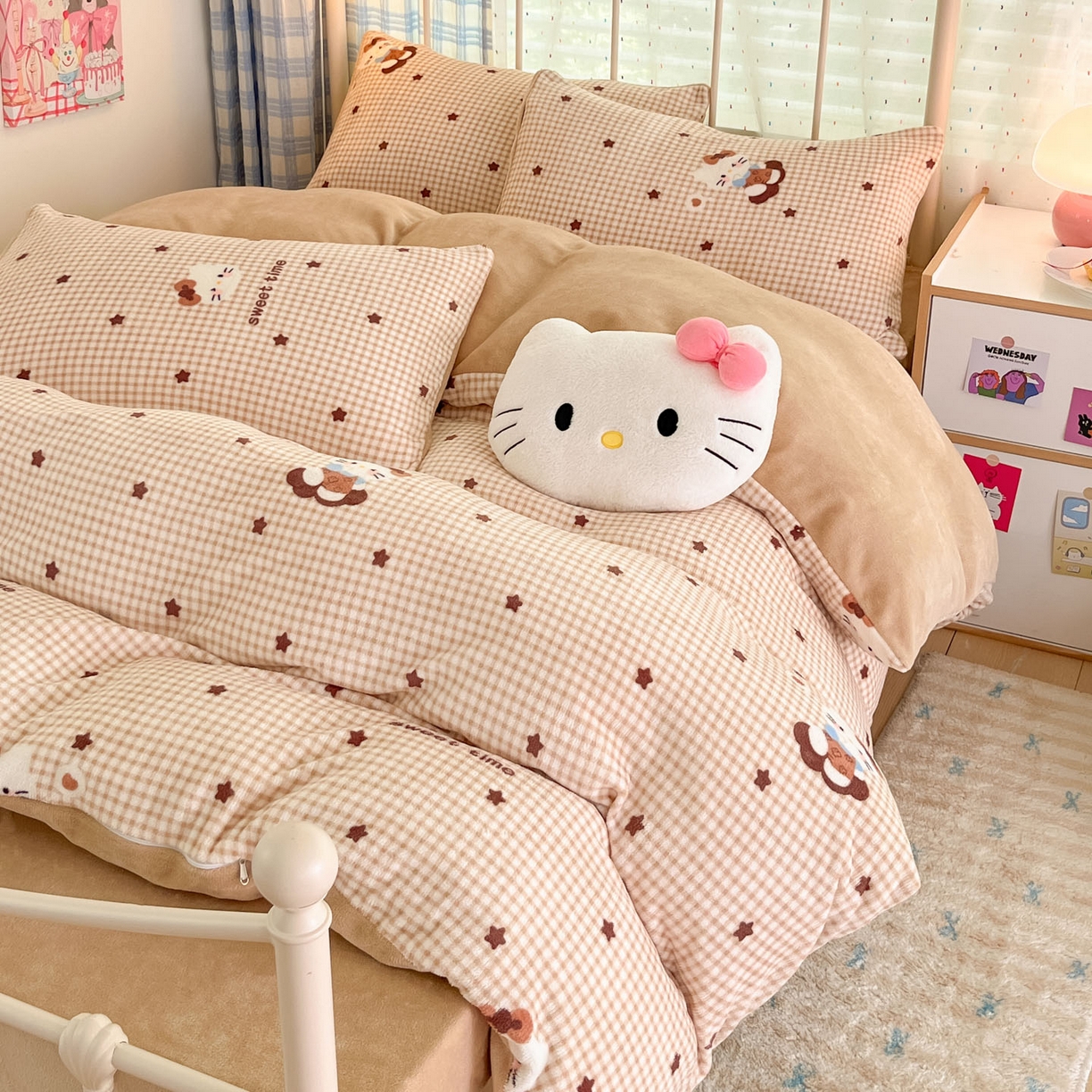 91家纺网 家纺一手货源 找家纺 贝扬思家纺 2025新款软fufu加厚保暖可爱系牛奶绒宿舍床套件系列（小红书推荐）（提供买家秀） 可可猫星