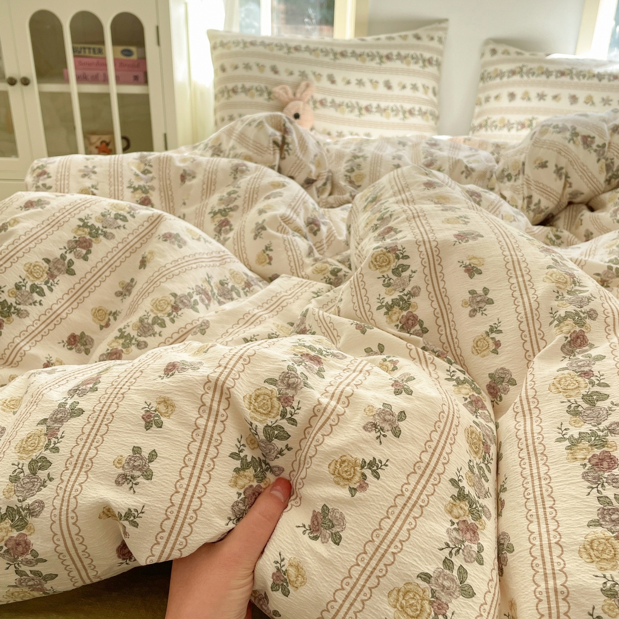 91家纺网 家纺一手货源 找家纺 铺尚美家纺 2025新款云感提花双层纱系列 玫瑰哒