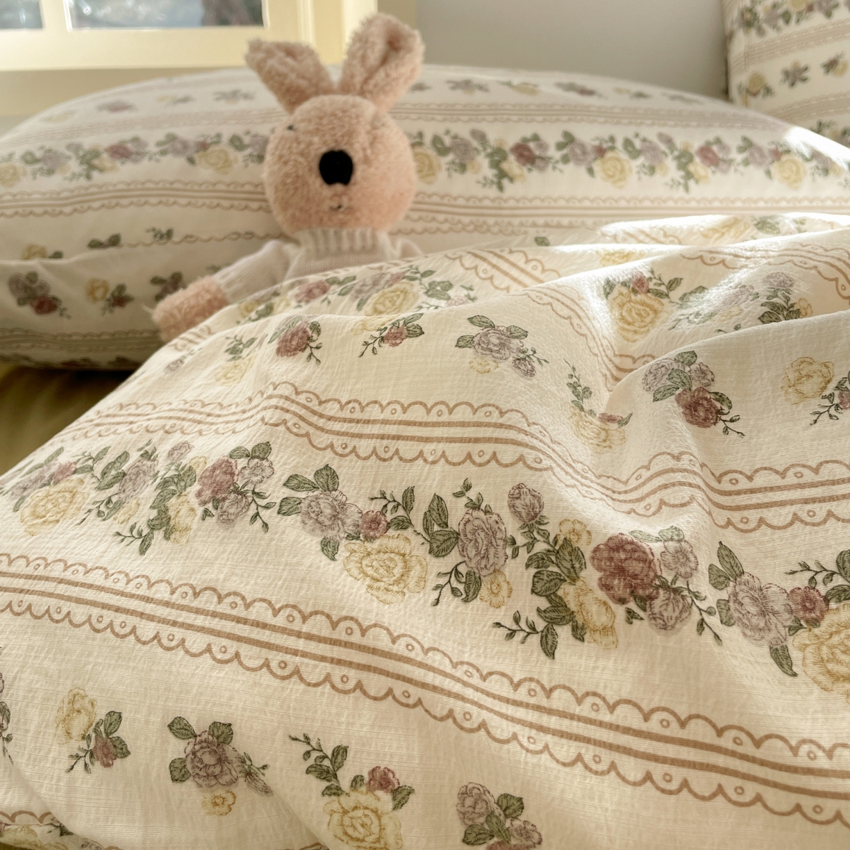 91家纺网 家纺一手货源 找家纺 铺尚美家纺 2025新款云感提花双层纱系列 玫瑰哒