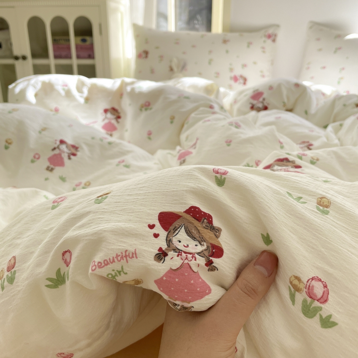 91家纺网 家纺一手货源 找家纺 铺尚美家纺 2025新款云感提花双层纱系列 蜜糖之恋