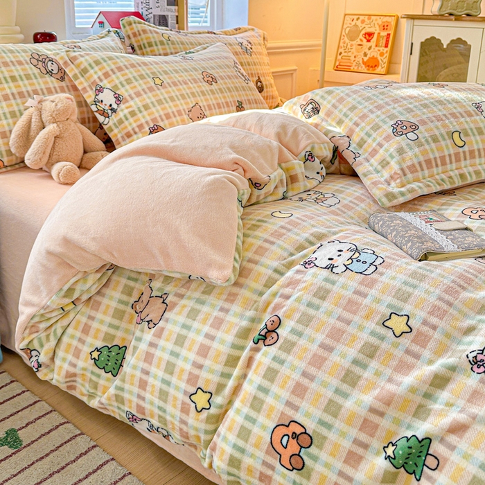 91家纺网 家纺一手货源 找家纺 卡普家居 2025新款加厚保暖牛奶绒系列--四件套 凯蒂乐园