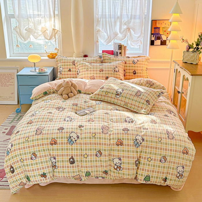 91家纺网 家纺一手货源 找家纺 卡普家居 2025新款加厚保暖牛奶绒系列--四件套 凯蒂乐园