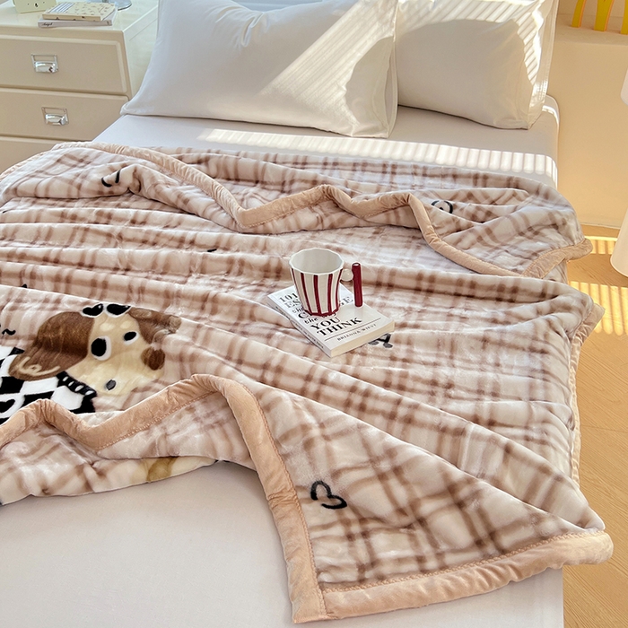 91家纺网 家纺一手货源 找家纺 凯轩毛毯网销专供 2025新款双层学生云毯毛毯保暖毯 爱心狗-棕