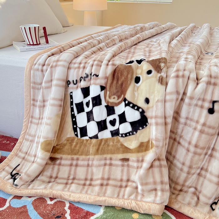 91家纺网 家纺一手货源 找家纺 凯轩毛毯网销专供 2025新款双层学生云毯毛毯保暖毯 爱心狗-棕