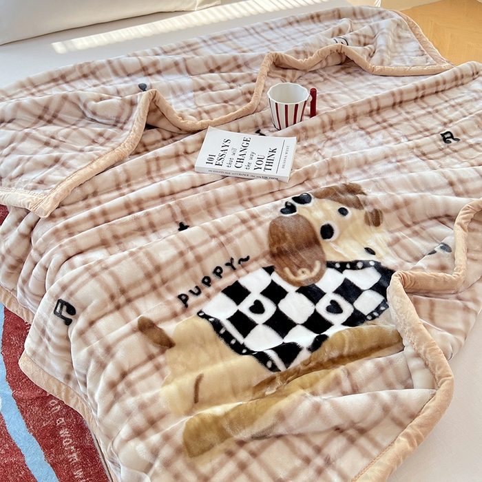 91家纺网 家纺一手货源 找家纺 凯轩毛毯网销专供 2025新款双层学生云毯毛毯保暖毯 爱心狗-棕