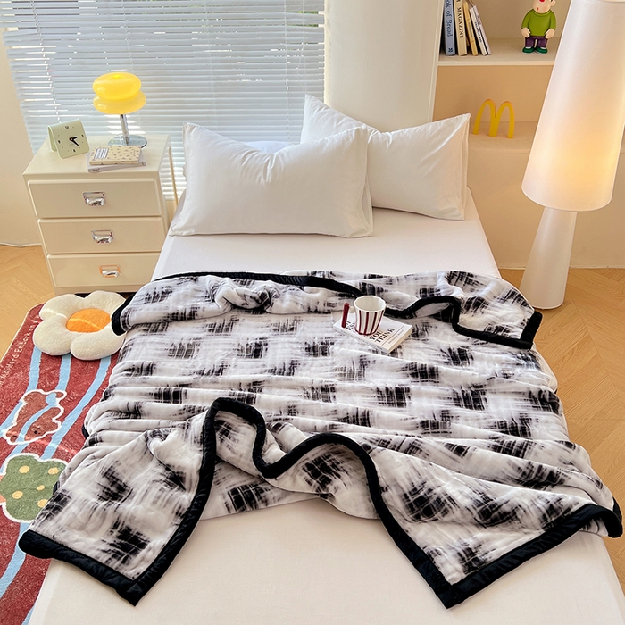 91家纺网 家纺一手货源 找家纺 凯轩毛毯网销专供 2025新款双层学生云毯毛毯保暖毯 佳丽-黑