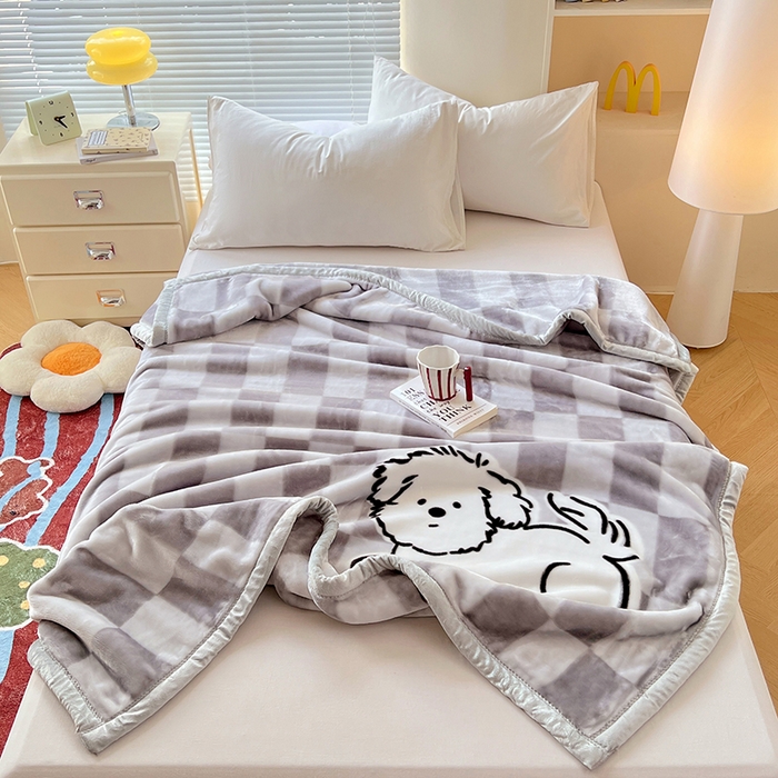 91家纺网 家纺一手货源 找家纺 凯轩毛毯网销专供 2025新款双层学生云毯毛毯保暖毯 炸毛狗狗