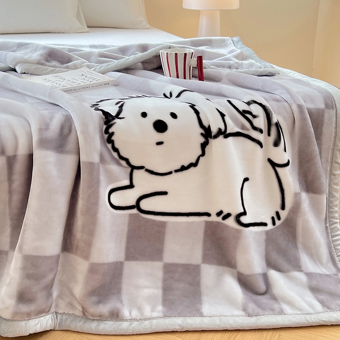 91家纺网 家纺一手货源 找家纺 凯轩毛毯网销专供 2025新款双层学生云毯毛毯保暖毯 炸毛狗狗