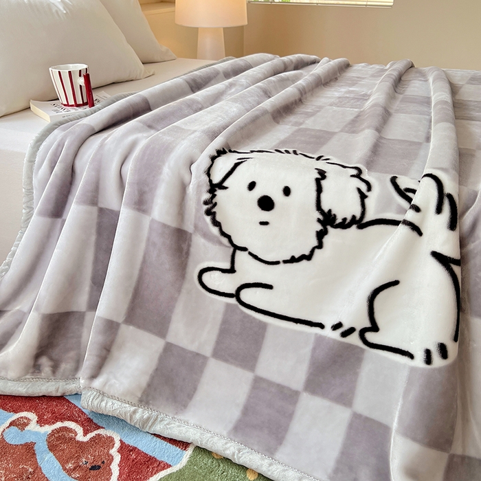 91家纺网 家纺一手货源 找家纺 凯轩毛毯网销专供 2025新款双层学生云毯毛毯保暖毯 炸毛狗狗