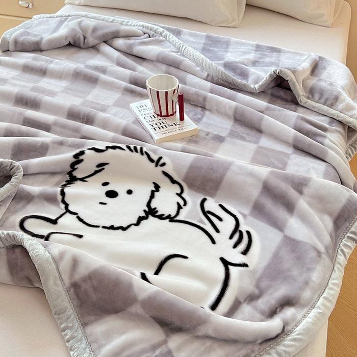 91家纺网 家纺一手货源 找家纺 凯轩毛毯网销专供 2025新款双层学生云毯毛毯保暖毯 炸毛狗狗